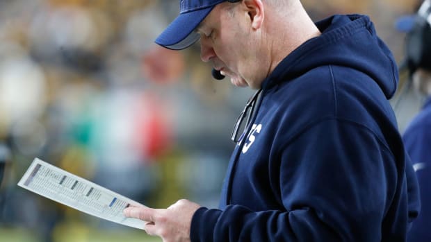 Dec 7, 2023; Pittsburgh, Pennsylvania, USA; New England Patriots offensive coordinator Bill O'Brien on the sidelines against the Pittsburgh Steelers during the second quarter at Acrisure Stadium.
